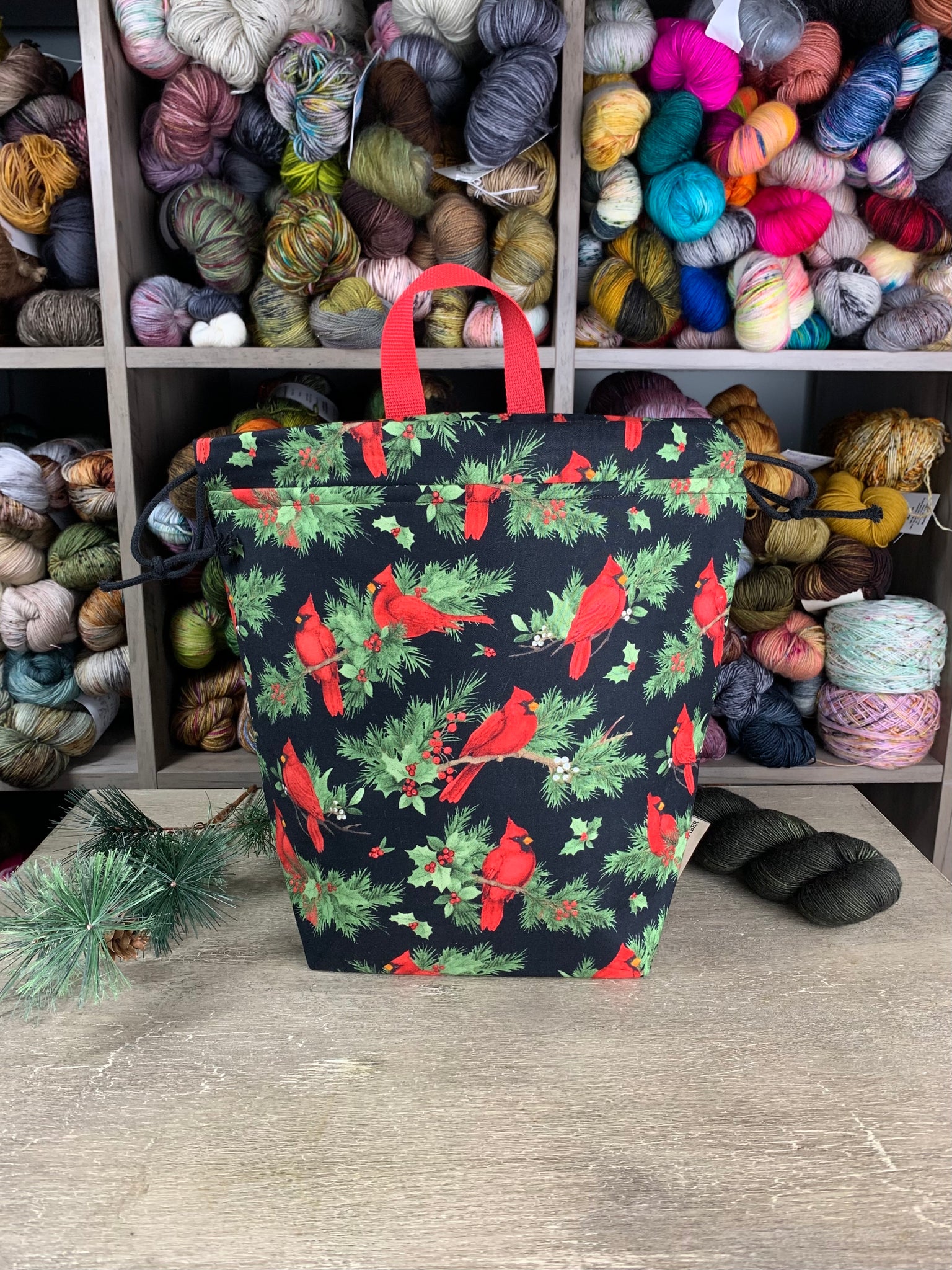Cardinals and Holly Bucket Bag Sale