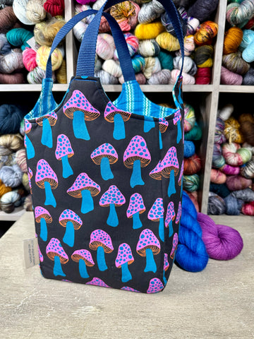 Magic Mushrooms (Blue interior) Yarn Tote