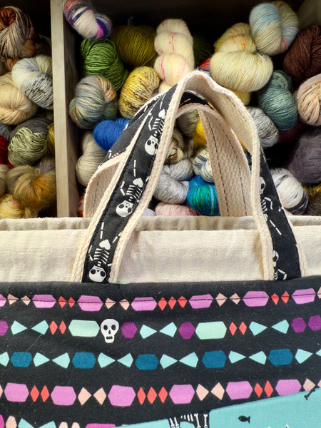 Spooky Patchwork Project Bag (skeleton handles)