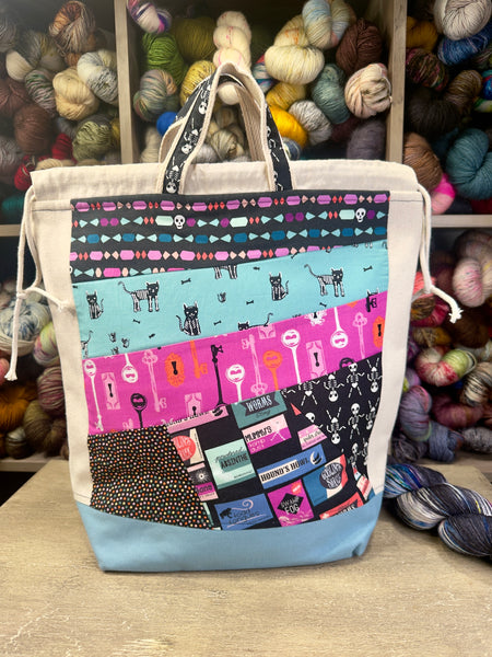 Spooky Patchwork Project Bag (skeleton handles)