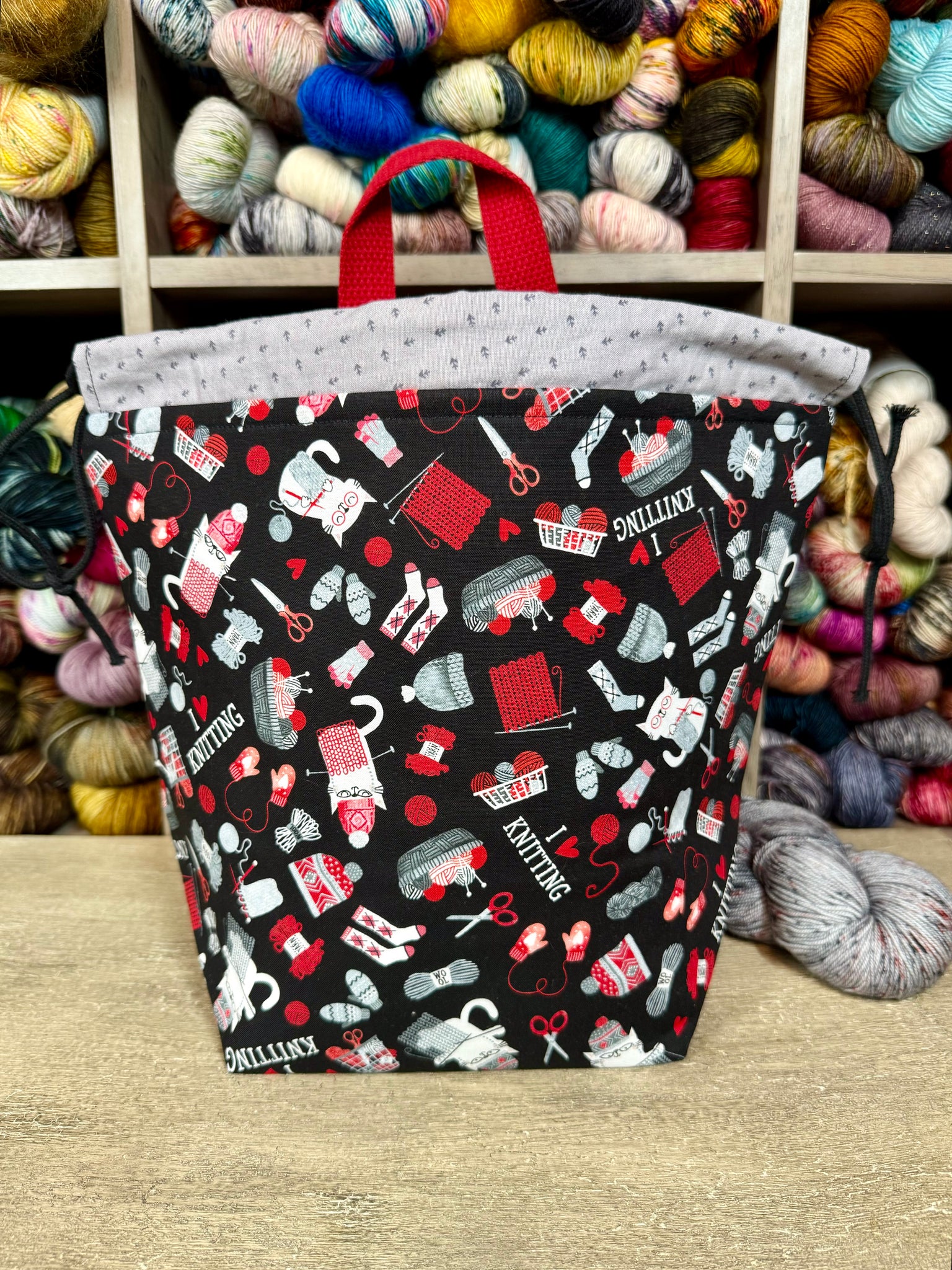Cats and Knitting Bucket Bag