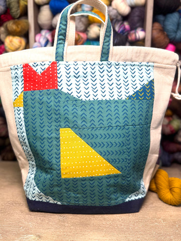 Chicken Patchwork Project Bag (teal)