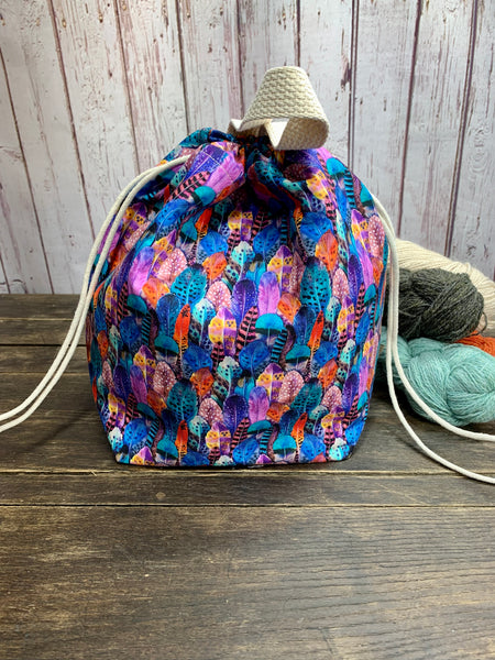 Purple Feathers Bucket Bag